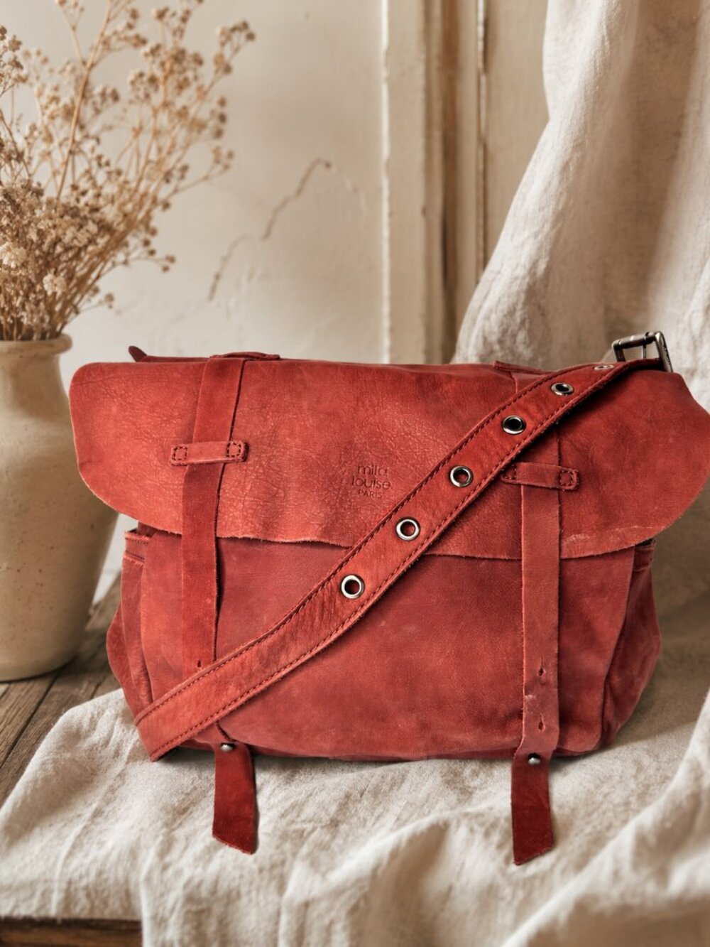 Mila Louise Paris Bess Messenger Bag Croute Sac Red Crossbody Shoulder Purse